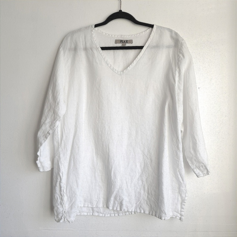 FLAX Linen Tunic Top White Women's M Lagenlook Coastal Grandmother Relaxed basic
